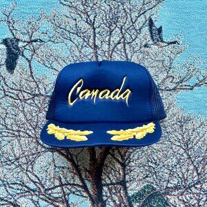 Vintage 90s Canada Trucker Hat Gold Leaf Brim
